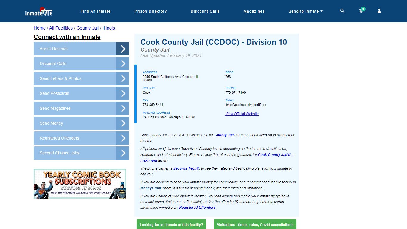 Cook County Jail (CCDOC) - Division 10 - Inmate Locator - Chicago, IL