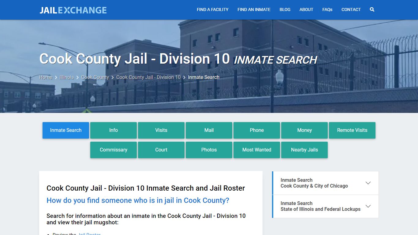 Cook County Jail - Division 10 Inmate Search - Jail Exchange