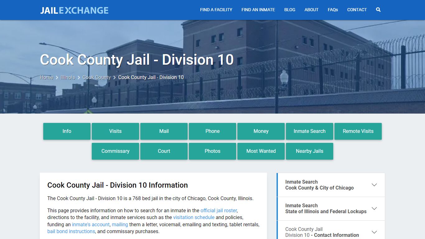 Cook County Jail - Division 10, IL Inmate Search, Information